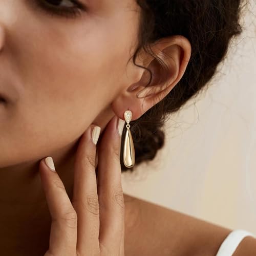 LLWOM Earrings for Women - 14K Gold Plated CZ Teardrop Dangle Earrings | Dangling Earrings for Women Trendy, Hypoallergenic Jewelry Gift for Wedding/Party/Prom/Daily, Elegant Drop Earring Stud - color: Gold CZ Teardrop