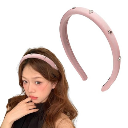 Kilener Padded Headbands for Women Bow Headband Thin Padded Headband Hairband with Bow Hair Bands for Women's Hair Non Slip Bowknot Headbands Pink - color: Pink