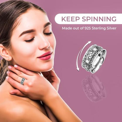 Shop LC 925 Sterling Silver Fidget Spinner Ring for Women - color: Garden
