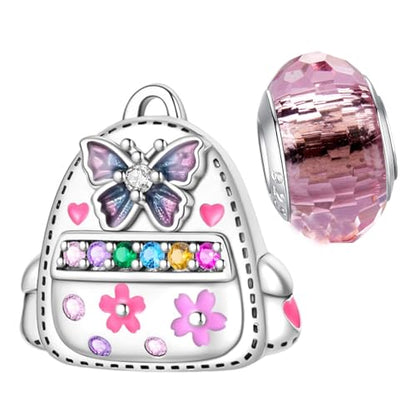 LNQOBU 925 Sterling Silver Charms for Bracelets Necklaces,5A Cubic Zirconias Evil Eye Dangle Beads Charms Jewelry Gift for Women (With one Spacer Beads Charms) - style: Adventure Backpack Beads