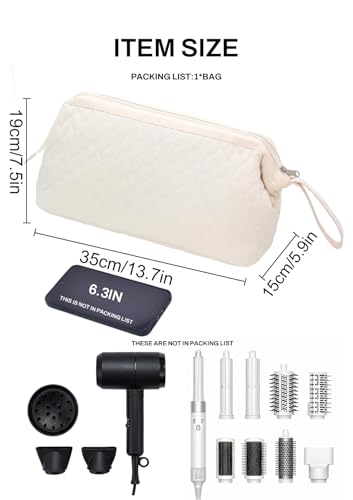 TeeYee Nylon Hair Tools Travel Bag for Dyson Airwrap Quilted Toiletry Bag | Travel Storage Bag for Shark Flexstyle/Curling Iron,Water-repellent,Wide-open,Well-structured,Heat-safe lining,002beige - color: 002Beige