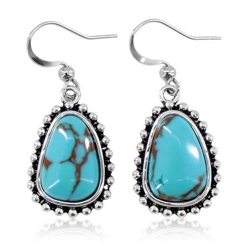 Turquoise Earrings for Women,Small Dangle Earrings,Boho Turquoise Earring with Teardrop Dangle Western Accessories - color: Silver