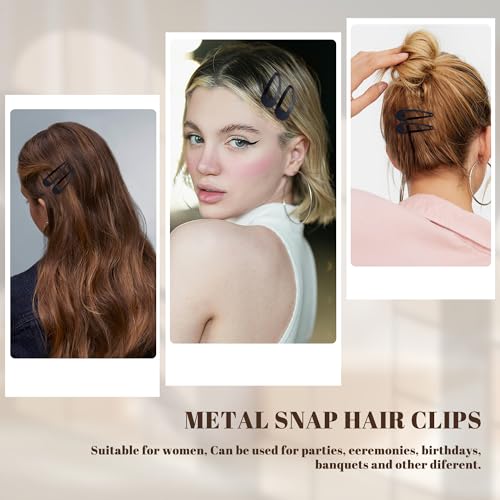 48 PCS Small Metal Barrettes For Women Non Slip Water Drop Snap Clips For Thick Thin Fine Hair Classic Accessories,Black,1.97 x 0.5 In - color: Black