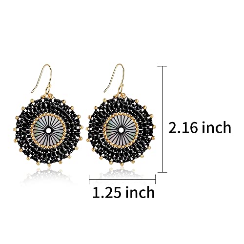 Colorful Bead Earrings For Women Summer Beach Handmade Bead Earrings Bohemia Hoop Dangle Earring For women - color: Black