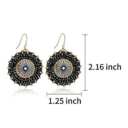 Colorful Bead Earrings For Women Summer Beach Handmade Bead Earrings Bohemia Hoop Dangle Earring For women - color: Black