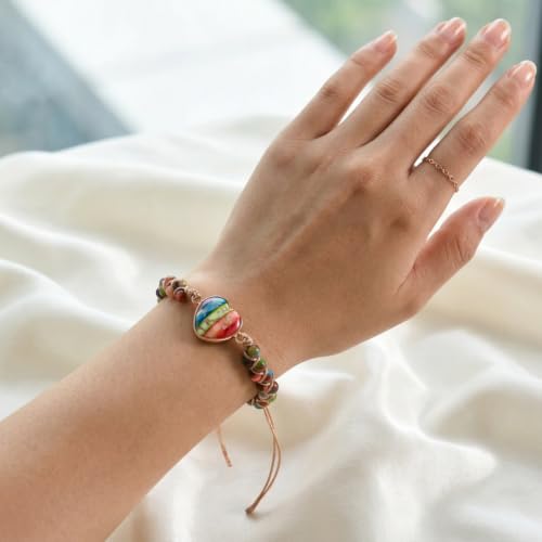 YGLINE Stone Bead Yoga Meditation Bracelet Healing Crystal Double Layer Natural Gemstone Beaded Relax Anxiety Bracelets for Women Men - color: chakra heart