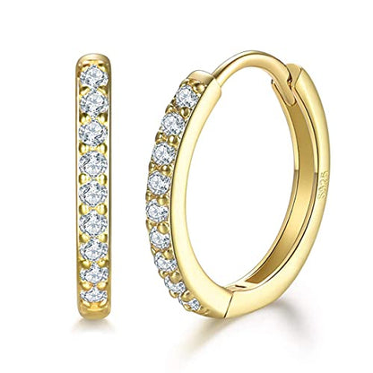 3 Pairs 925 Sterling Silver Small Hoop Earrings for Women Men | Cubic Zirconia, 14K White Gold Plated Huggie Hoop Earrings, Hypoallergenic - style: G-gold 8/10/12mm