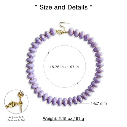 Colorful Chunky Acrylic Beaded Choker Necklaces for Women | Multicolor Faceted Beads, Sturdy Metal Chain, Adjustable Detachable, Lightweight, Summer Boho, Sparkly Statement Jewelry Gift - color: Light Purple