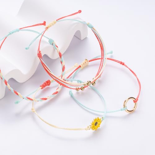 Sunflower Friendship Bracelets Boho Stackable String Bracelets Cute Trendy Gifts for Teen Girls Women - color: Hot Pink