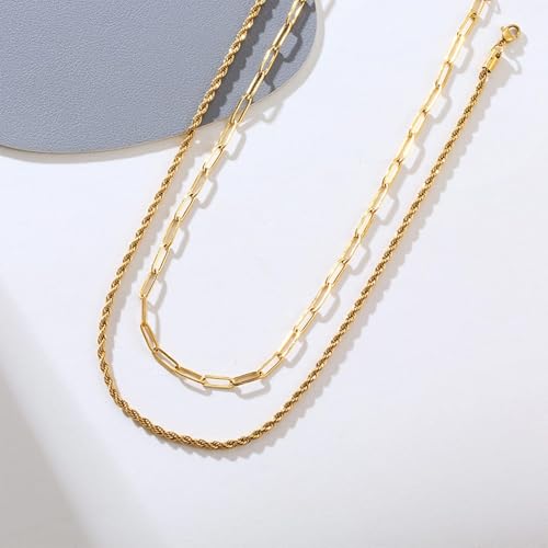 HUASAI Boho Necklaces for Women Dainty Layered Choker Necklace Bohemian Turquoise Necklace Statement Jewelry Western Cowgirl Country Concert Outfits Accessories - color: P Gold Paperclip Twist Chain Necklace