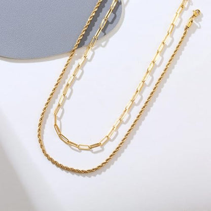 HUASAI Boho Necklaces for Women Dainty Layered Choker Necklace Bohemian Turquoise Necklace Statement Jewelry Western Cowgirl Country Concert Outfits Accessories - color: P Gold Paperclip Twist Chain Necklace