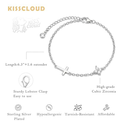 Bracelets for Women, Dainty Gold Silver Ring Bracelet Hand Chain | Cubic Zirconia Pearl Charms, 14K Gold Plated, Adjustable Fit, Trendy Stackable Link Chain, Waterproof Jewelry, Gift for Her - color: Silver-cross+clover charm bracelet