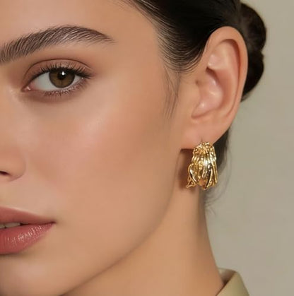 Earrings for Women, Saguine Chunky 14K Gold Plated Hoop Earrings Trendy | Chunky Earring, Big Large U-Shape Drop Twist Dangle Statement Stud Hoops Earrings, Jewelry for Women Gifts - style: C Chunky Earrings