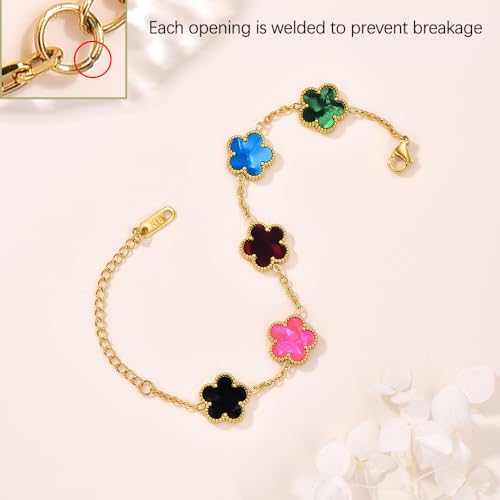 FLY FEI 18K Gold-Plated Four Leaf Clover Bracelet for Women,Adjustable lucky Bracelet Set Jewelry Gift-Hypoallergenic Charm for Birthdays, Wellness & Daily Wear - color: style08-Five colors