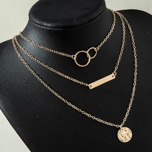 Layered Gold Necklace for Women Double Layer Snake Chain Necklace Set Jewelry Gift - color: Gold Stacked Necklace