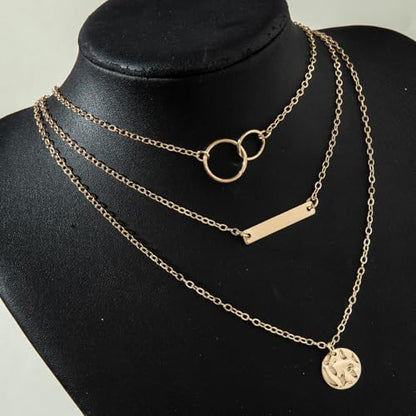 Layered Gold Necklace for Women Double Layer Snake Chain Necklace Set Jewelry Gift - color: Gold Stacked Necklace