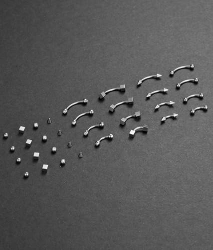 16Pcs Eyebrow Piercing Jewelry 16G Surgical Steel Curved Barbell Vertical Labret Lip Navel Belly Button Tongue Rings Rook Daith Tragus Earring for Women Men Silver Gold Tone 6mm/8mm/10mm/12mm - color: B-Siler