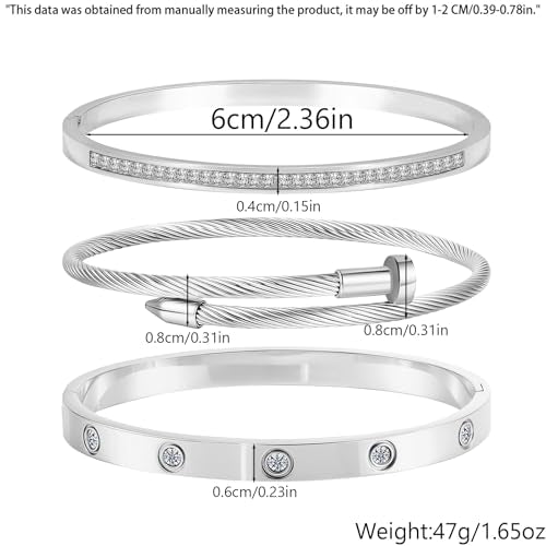 Camhanno Stackable Silver Bracelets for Women Stainless Steel Love & Friendship Bangle, Mothers Day Valentines Birthday Christmas Jewelry Gifts for Mom Her Wife Grandma - style: Style 7