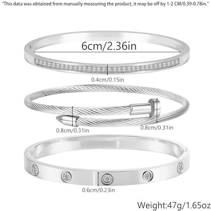 Camhanno Stackable Silver Bracelets for Women Stainless Steel Love & Friendship Bangle, Mothers Day Valentines Birthday Christmas Jewelry Gifts for Mom Her Wife Grandma - style: Style 7