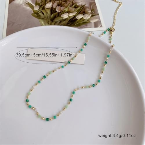 Pearl Beaded Lariat Necklace for Women Trendy Fashion Accessories Boho Jewelry Gift - color: E-green beaded Necklace