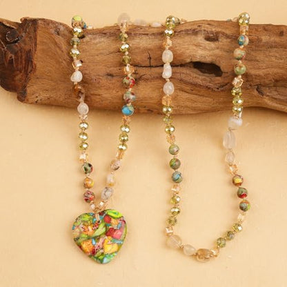 Long Necklaces for Women Boho, Oval Waterdrop Turquoise Pendant, Natural Stone Beaded, Handmade,Vintage & Elegance, Boho Fashion Charm Beaded Necklace for Women - style: E-Jasper Pendant