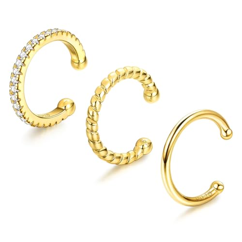 Ear Cuff Earrings for Women Trendy Non Piercing Hypoallergenic Cubic Zirconia Earrings Set Clip On Earrings Gifts - color: Gold