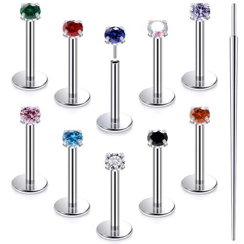 20G 18G 16G Astm F136 Titanium Threadless Flat Back Earrings Nose Studs Tragus Helix Conch Cartilage Lobe Earrings Medusa Labret Snake Bite Monroe Lip Ring Piercing Jewelry For Women Men - size: 16G-6MM Bar-CZ 2MM