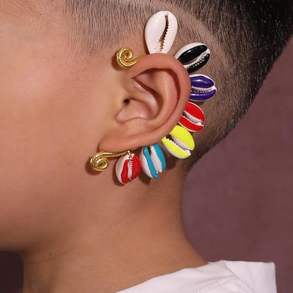 Wellike Gold Ear Cuffs For Women Non Piercing Single Clip On Earrings 18k Gold/Silver Plated Handmade Cuff Earrings Hypoallergenic Waterdrop Cowrie Shell Jewelry - color: KKWE583-L a
