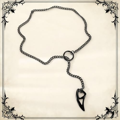 Heart O Ring Slip Chain Choker Necklace for Women Men Stainless Steel Cuban Chain Y-shape Necklaces Punk Rock Collar Adjustable Lariat Y Necklace Prom Necklaces Jewelry - color: Black tooth