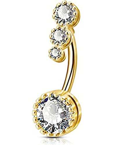 OUFER 316L Surgical Steel Belly Button Rings, Clear CZ Navel Rings, Belly Piercing Jewelry - color: Gold Bar, Clear CZ