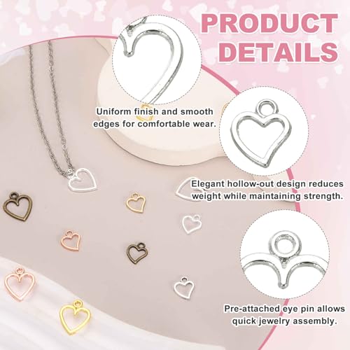 MECCANIXITY Heart Charm, Alloy Love Heart Pendants Valentines Love Dangle Connector Charm Bulk for Jewelry Making Necklace Bracelet Earrings, Cyan - color: Bright Silver