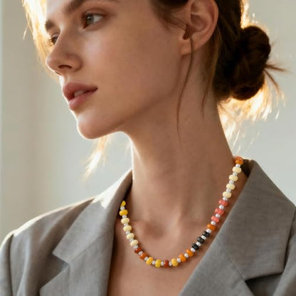 Colorful Beaded Choker Necklaces for Women | Large Natural Stone Bead, Boho Beach Necklace, Trendy Jewelry Gifts, 4 Style, 16+3 in - color: 01-Colorful-Brown
