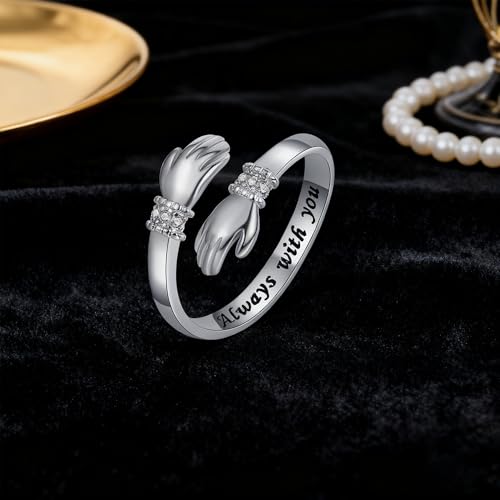 Granddaughter Daughter Hug Ring For Hope Rings, Stainless Steel Inspirational Jewelry Engraved Always With You Love You Forever Message Adjustable Non Tarnish Jewelry Birthday Gift Card - color: I love you forever Diamond(Daughter)