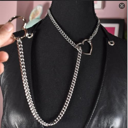 Heart O-ring Slip Chain Necklace For Women Handmade Punk Heart Slip Chain Choker Necklace Stainless Steel Cuban Chain Necklace Punk Rock Collar Necklace Adjustable Lariat Y Necklace ﻿ - color: Silver