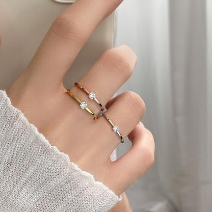 Women Stainless Steel Solitaire Stackable Ring Non Tarnish - color: 1mmGold + Silver + Rose Gold, size: 9