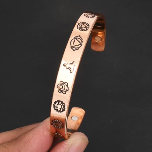 Pure Copper Cuff Bangle Bracelet 100% Solid, Raw & Uncoated Handmade Bracelets Jewelry Cuff Gift Bangle for Women & Men - color: 7 chakra