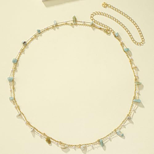 Gold Turquoise Waist Chain for Women Boho Layered Belt Chain Irregular Stone Belly Body Chain Summer Bikini Sexy Body Chain Festival Rave Body Accessories - color: Mint Green