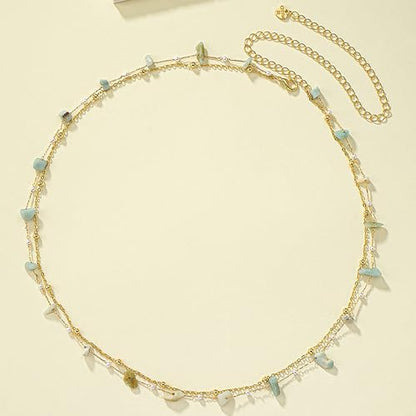 Gold Turquoise Waist Chain for Women Boho Layered Belt Chain Irregular Stone Belly Body Chain Summer Bikini Sexy Body Chain Festival Rave Body Accessories - color: Mint Green