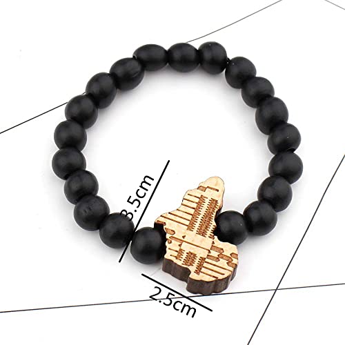 COLORFUL BLING Multicolor 8MM Wooden Bead Chain African Hip-hop Africa Map Pendant Necklace for Men Boys Natural Wood Jewelry - color: set black