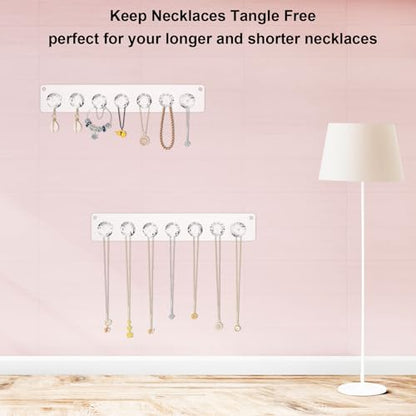 4Pcs Wall Necklace Holder for Women, Hanging Jewelry Organizer Wall Mount Crystal Holder Necklace Wall Hanger, Acrylic Bracelet Holder Organizer Jewelry Rack Adhesive Hooks Necklace Storage - style: 4 Pcs 7 Hooks