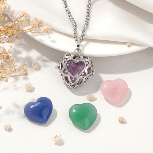 Raicegs Heart Shaped Crystals and Healing Stones 7 Chakra Crystal Necklace 0.8 inch Heart Gemstones Natural Stones Necklaces for Women Spiritual Gift for Women Teen - style: 4PCS-A
