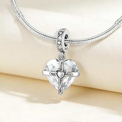 Birthstone Charms 925 Sterling Silver Heart Charms for Bracelets and Necklaces Birthday Day Christmas Gifts For Women - color: D-April