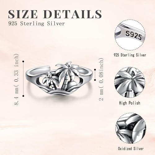 925 Sterling Silver Toe Ring Adjustable Butterfly Filigree Boho Ocean Wave Summer Jewelry for Women - style: Palm Ocean Sunset