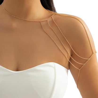 Multi-Layered Tassel Shoulder Body Chain Necklace Wedding Shoulder Back Chain Festival Upper Arm Bracelet Body Accessory for Women