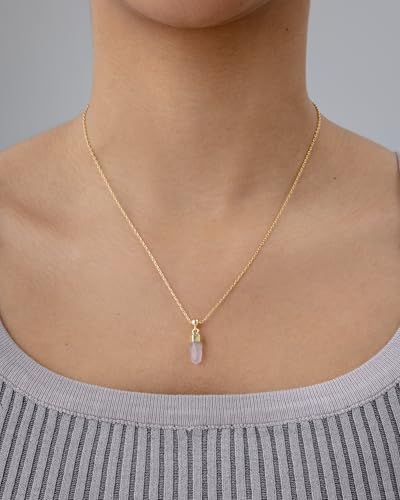PAVOI Gemstone Charm Necklace for Women - 14K Gold Plated Pendant Necklaces | Dainty Gemstone Necklaces with Cute Charms Set and Adjustable Chain, Trendy Healing Crystal Pendants - style: Rose Quartz Crystal