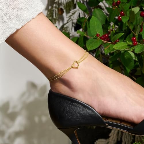 NIXMAX Gold Anklets for Women, Waterproof Chain Trendy Ankle Bracelets | Non Tarnish, Adjustable Fit, 14K Gold Plated, Dainty Layered Looks, Summer Beach Vacation Body Jewelry, Gifts for Women - color: Gold-Heart