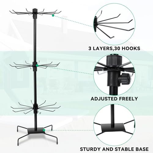 Lemecima 1Pc Rotating Display Stand Jewelry Display Rack with Hooks Metal Earrings Display Stands for Selling Necklace (Black, 3 Tires)