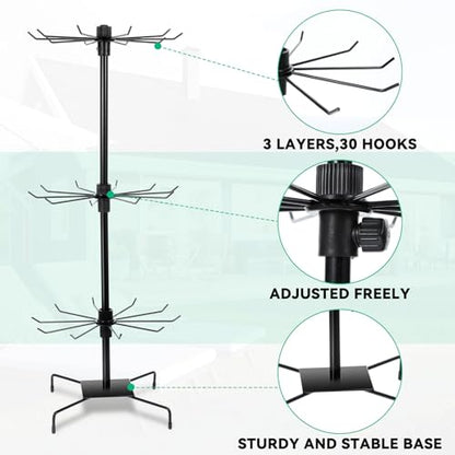 Lemecima 1Pc Rotating Display Stand Jewelry Display Rack with Hooks Metal Earrings Display Stands for Selling Necklace (Black, 3 Tires)