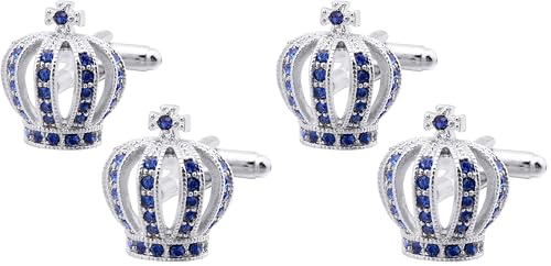 Royal Crown Blue Crystal Cuff Links for Men Lady in Gift Box Unisex Cufflinks for Business Wedding Anniversary Dress - size: one size (Pack of 2)