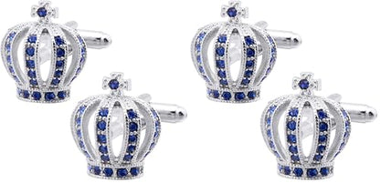 Royal Crown Blue Crystal Cuff Links for Men Lady in Gift Box Unisex Cufflinks for Business Wedding Anniversary Dress - size: one size (Pack of 2)